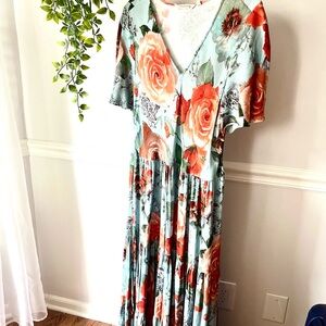Soft Surroundings Floral Maxi Dress - Orange and Green